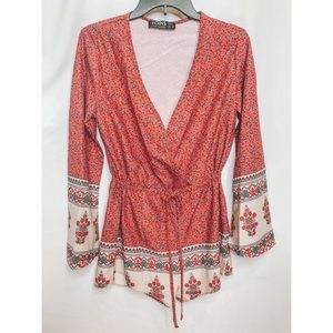 Boho red floral romper